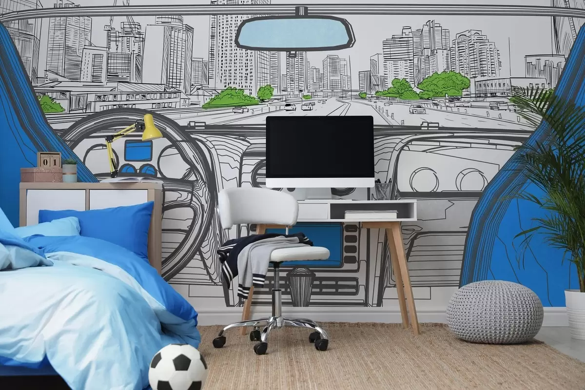 Papier peint Vue en courbes de niveau depuis une voiture w04109v1