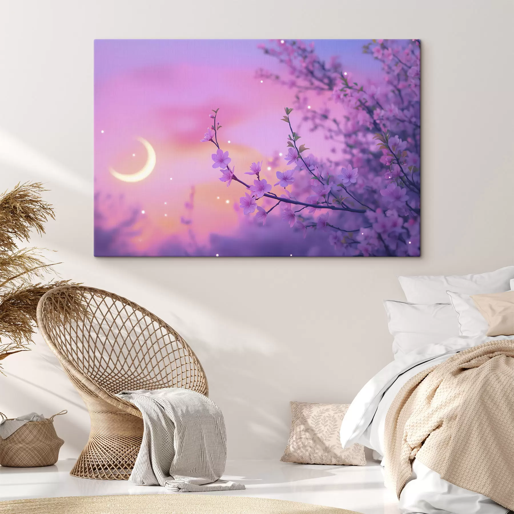 Tableau Ciel violet avec lune et cerisiers s44717