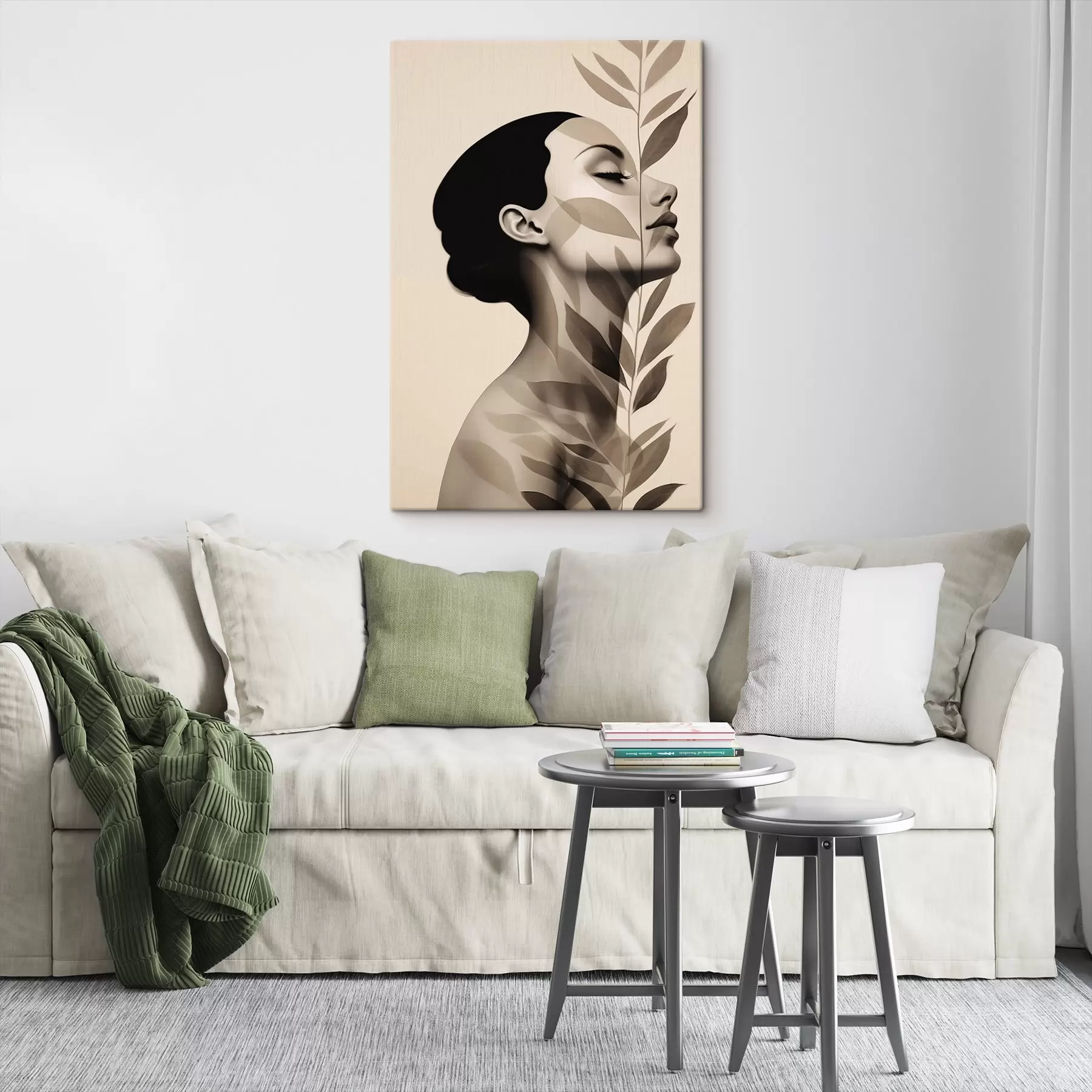 Tableau Profil féminin avec motif floral s44725