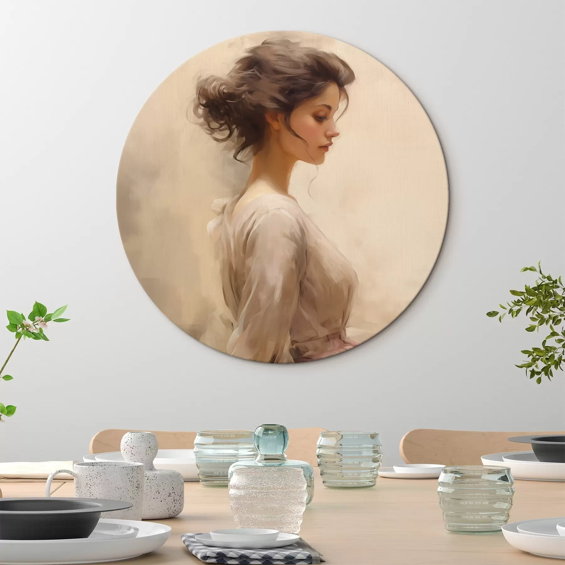 Tableau Douceur d'une femme sur un fond clair r44752