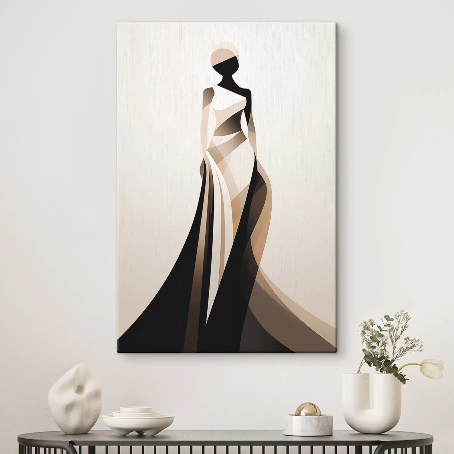 Tableau Silhouette féminine dans les tons beige et noir s44749