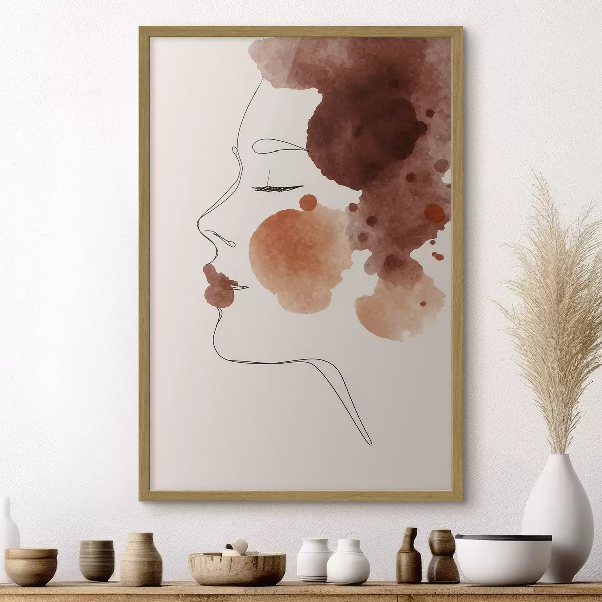Poster Visage en lignes et tons bruns f44757