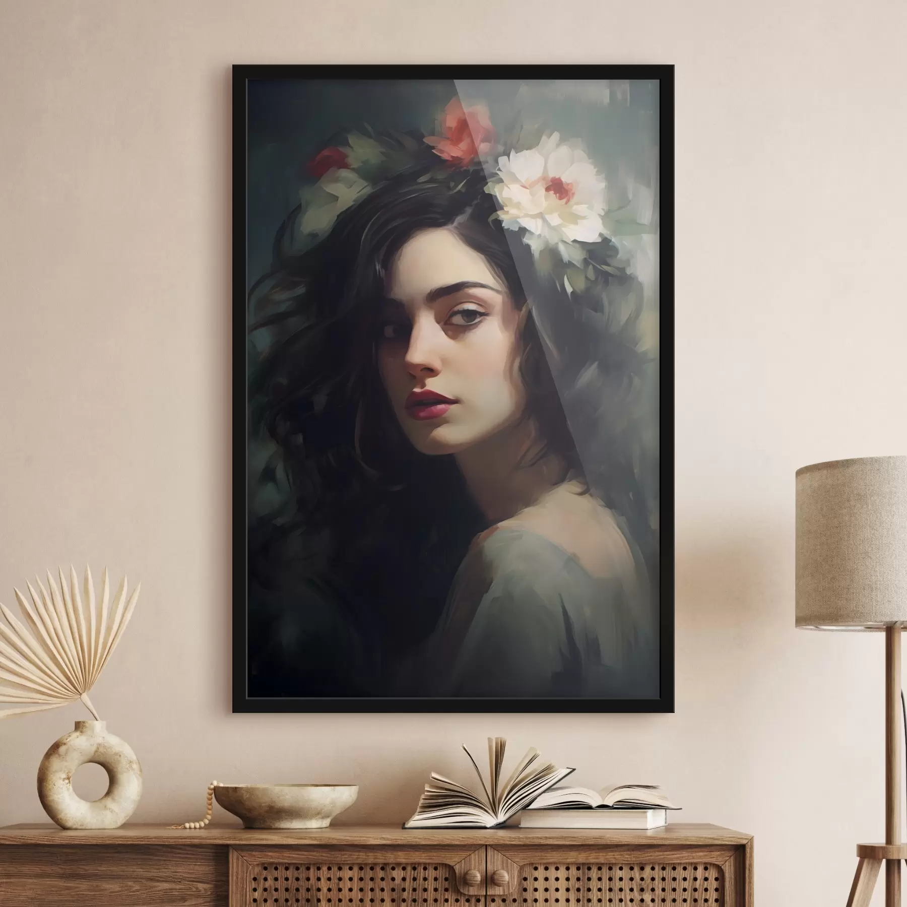 Papier peint Femme brune avec une couronne de fleurs f44762
