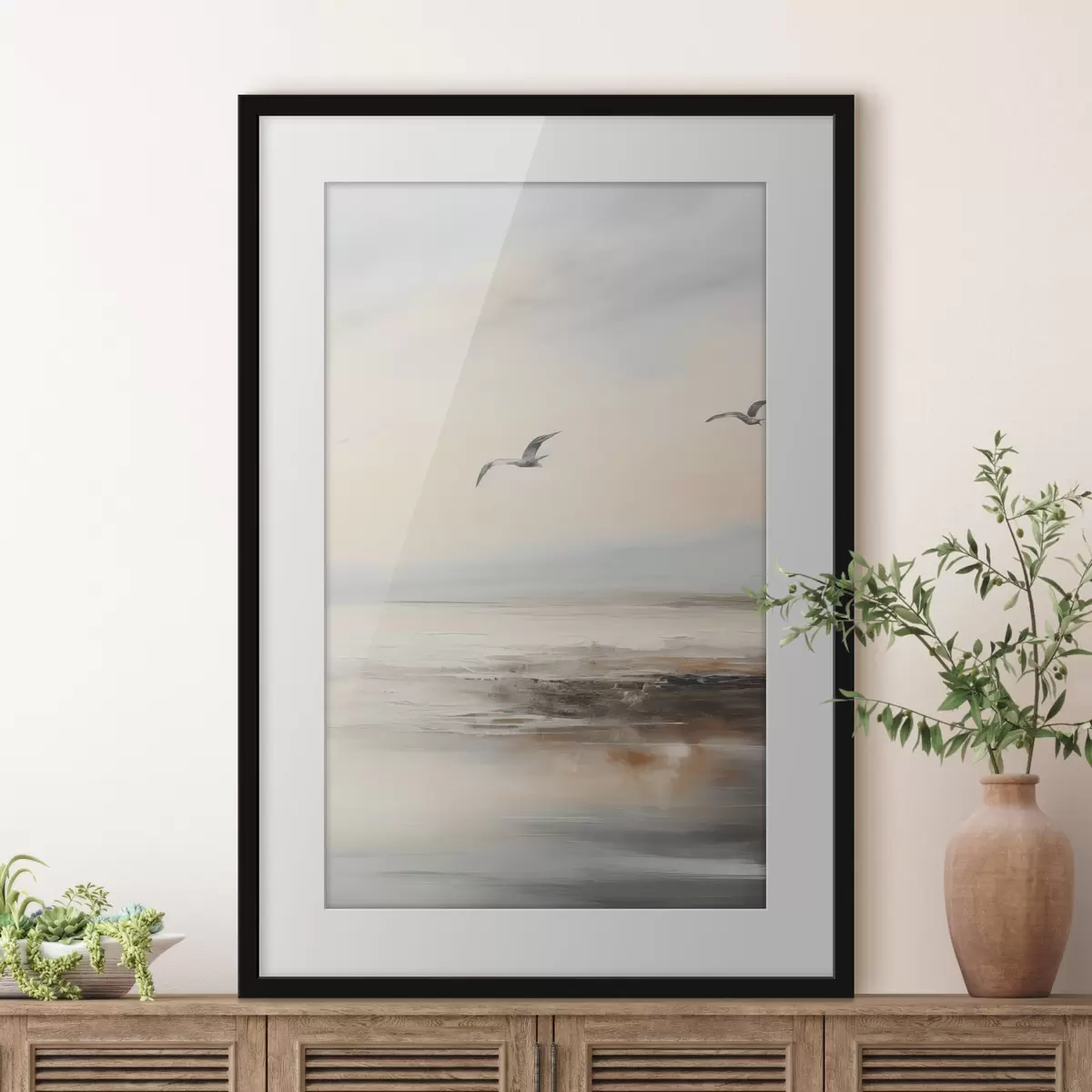 Poster Paysage pastel avec mouettes en vol f44763