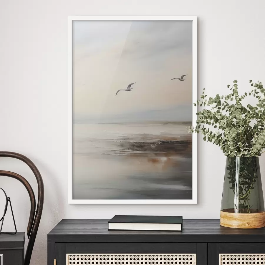 Papier peint Paysage pastel avec mouettes en vol f44763
