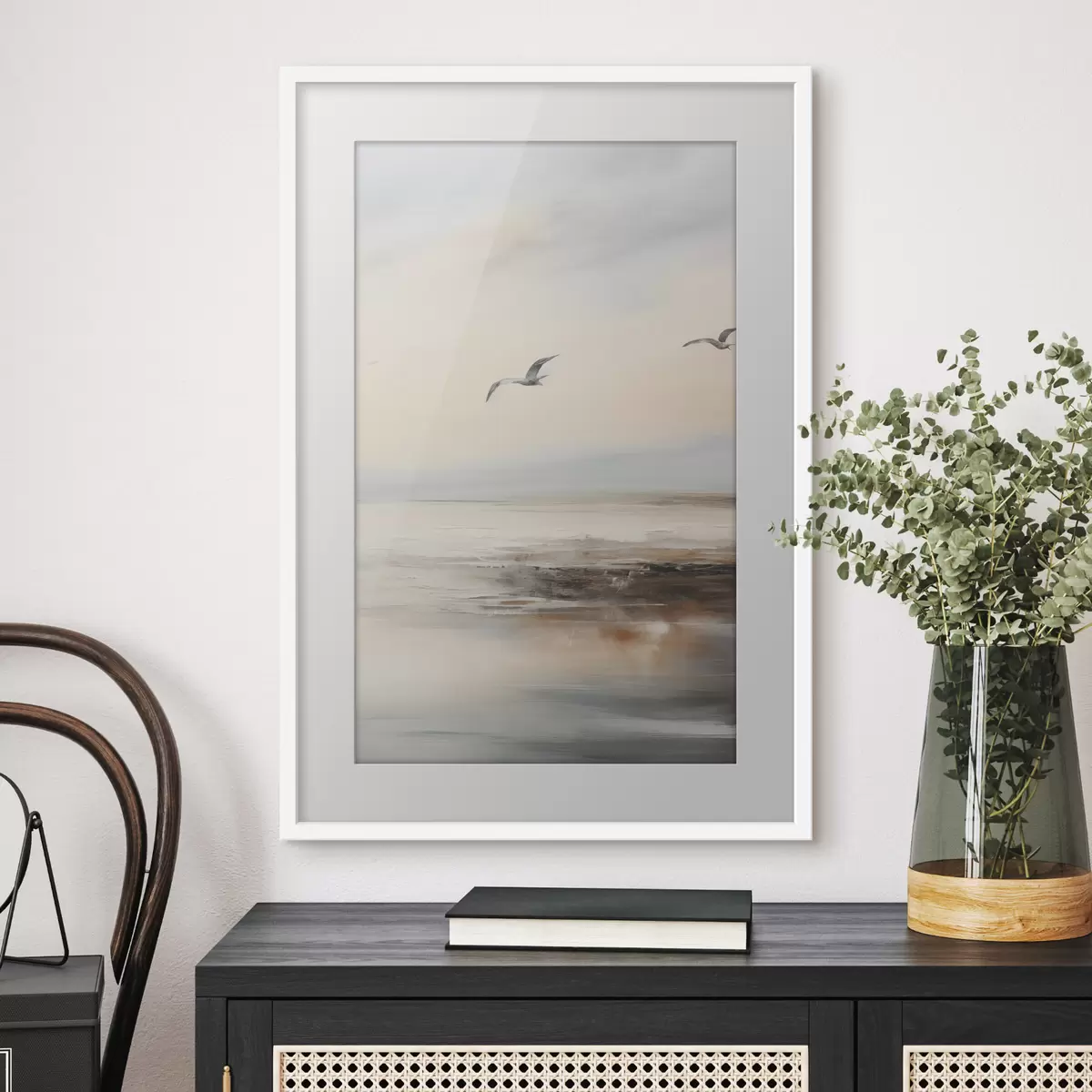 Poster Paysage pastel avec mouettes en vol f44763
