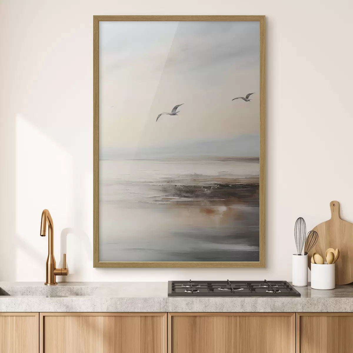 Poster Paysage pastel avec mouettes en vol f44763