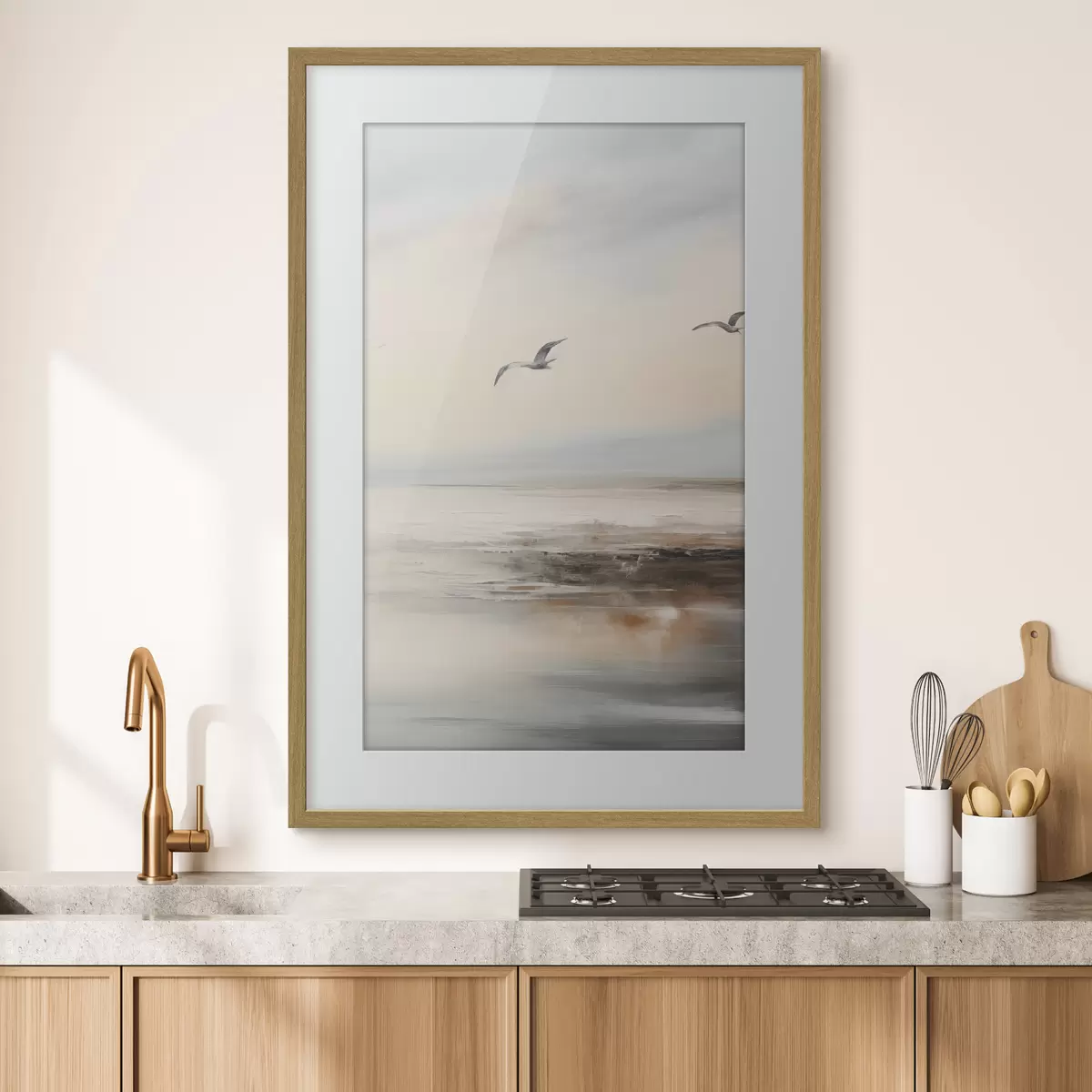 Poster Paysage pastel avec mouettes en vol f44763