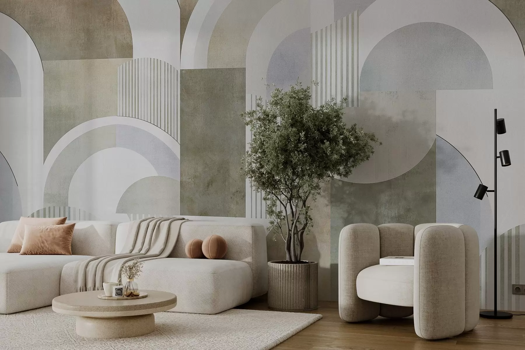 Papier peint Géométrie abstraite de style Art déco avec un effet rétro w04079