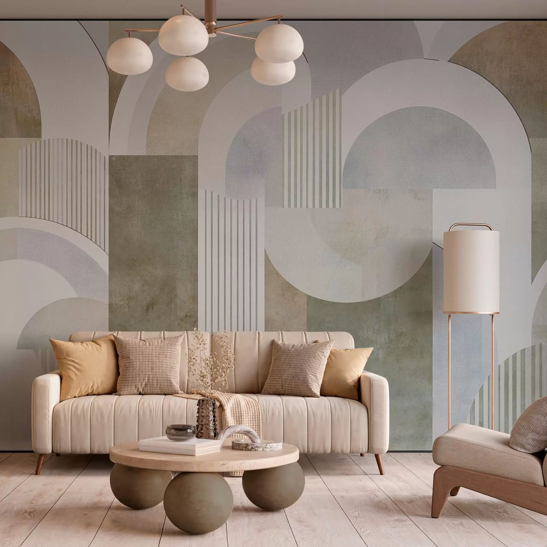 Papier peint Géométrie abstraite de style Art déco avec un effet rétro w04079