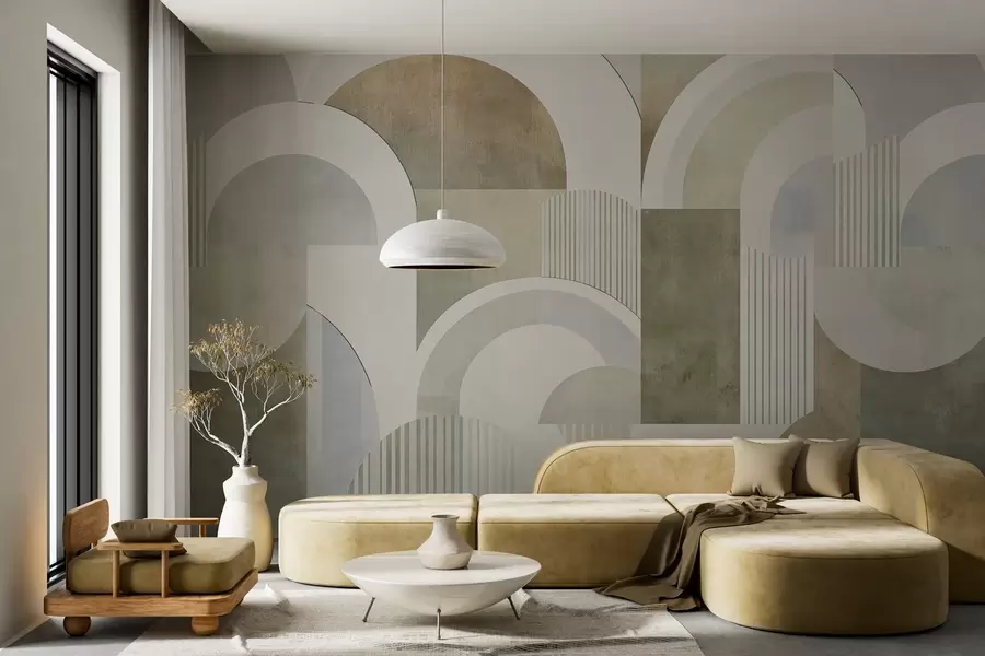 Papier peint Géométrie abstraite de style Art déco avec un effet rétro w04079