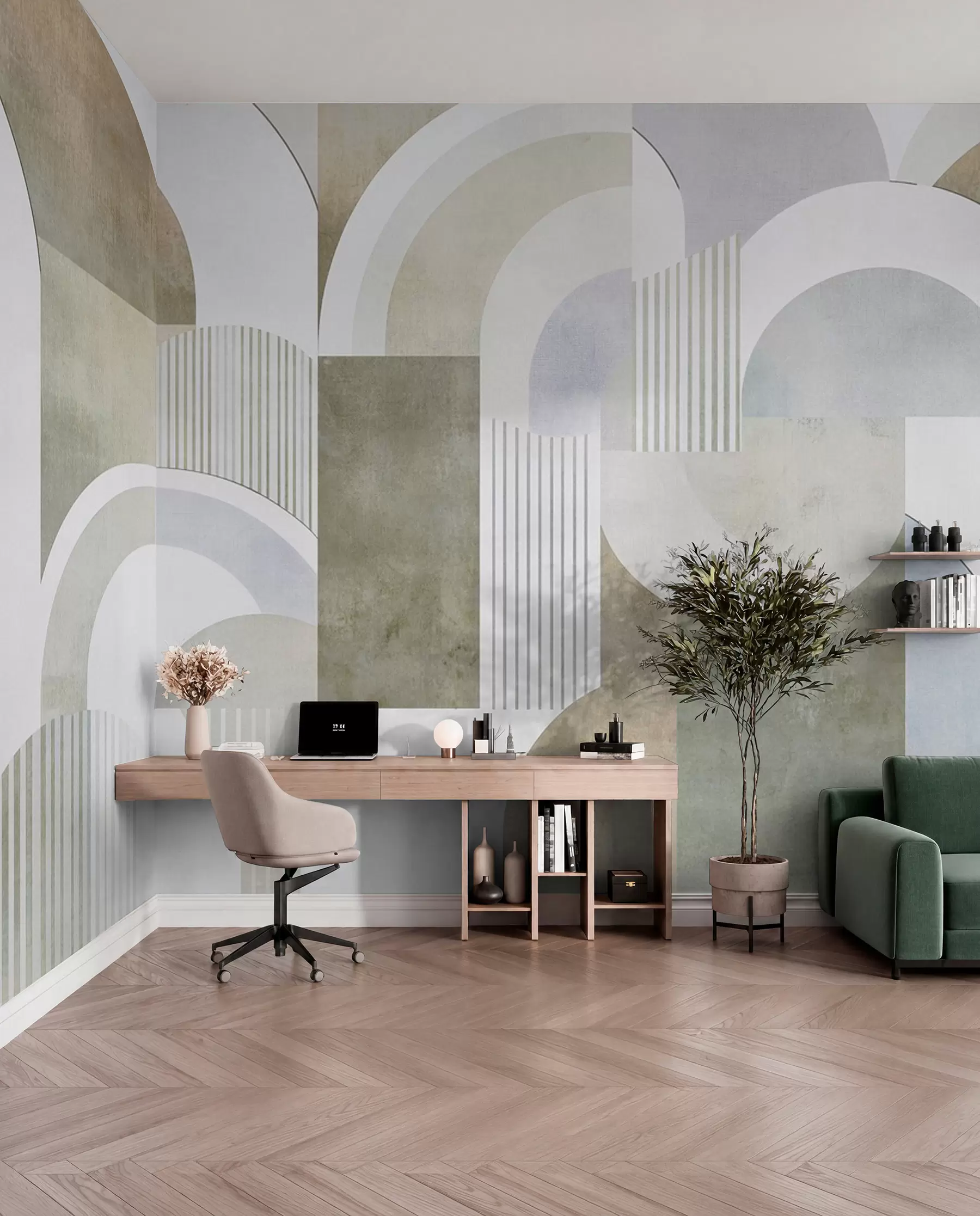 Papier peint Géométrie abstraite de style Art déco avec un effet rétro w04079