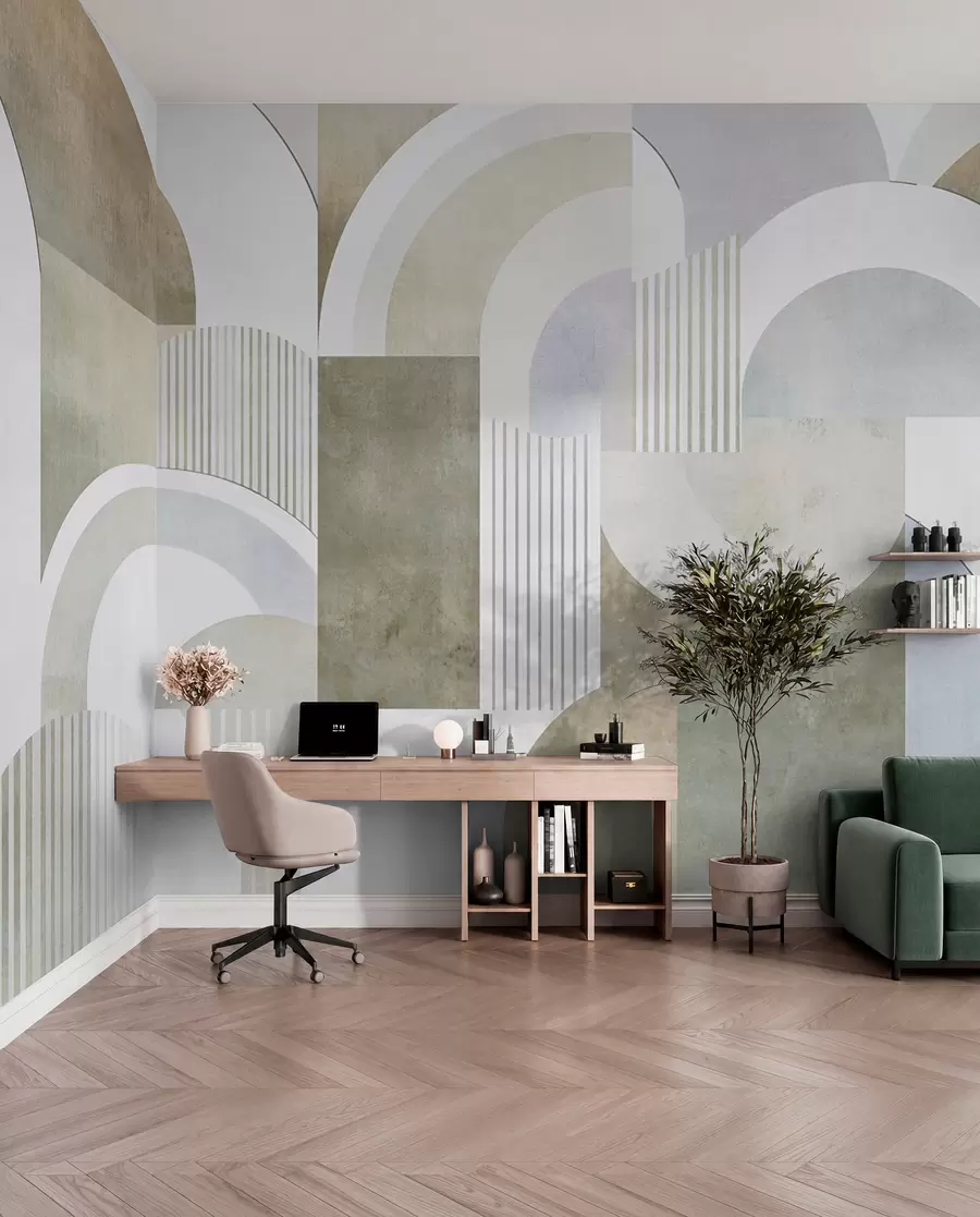 Papier peint Géométrie abstraite de style Art déco avec un effet rétro w04079