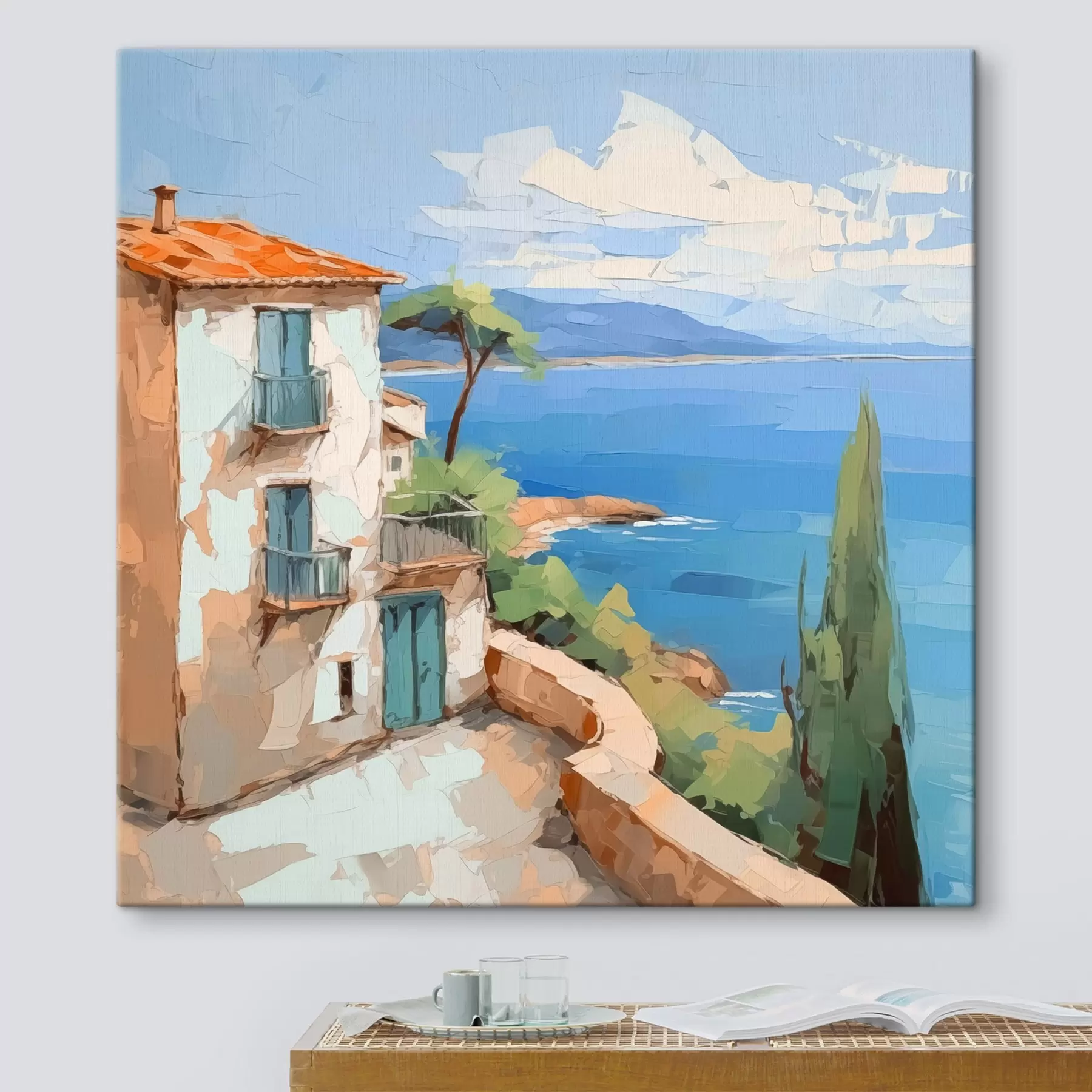 Tableau Maison au bord de la mer imitation de peinture s44767