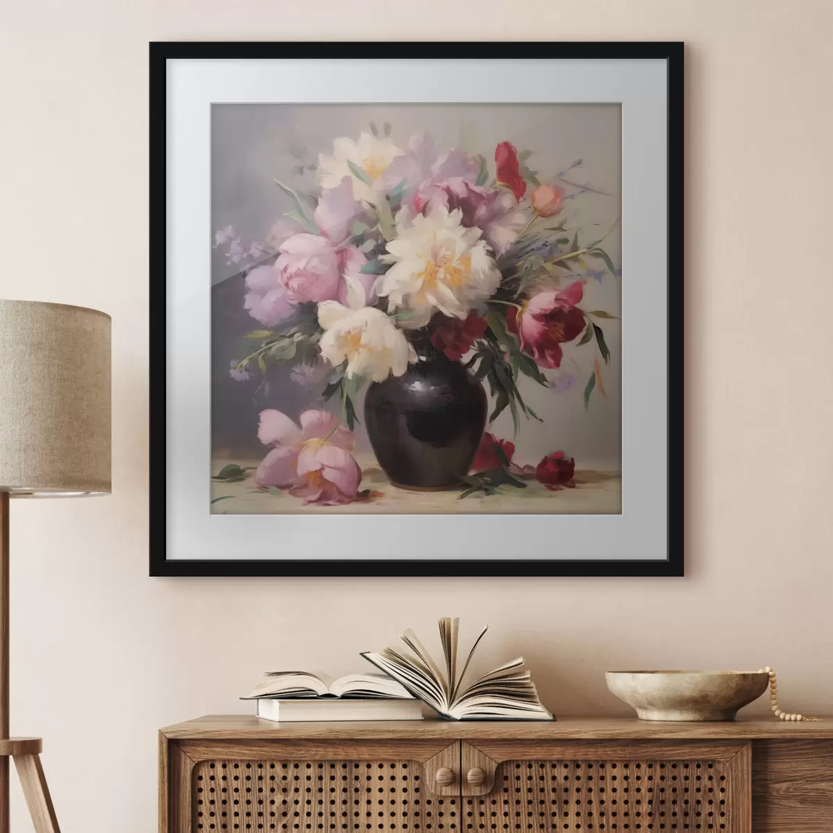 Poster Bouquet de pivoines dans un vase foncé f44769