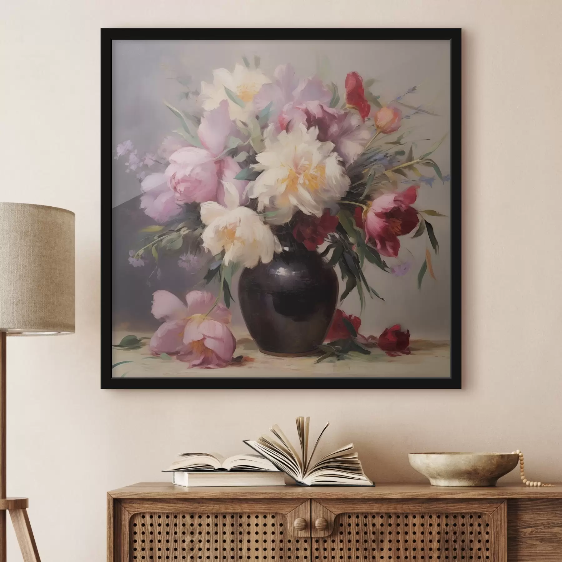 Papier peint Bouquet de pivoines dans un vase foncé f44769