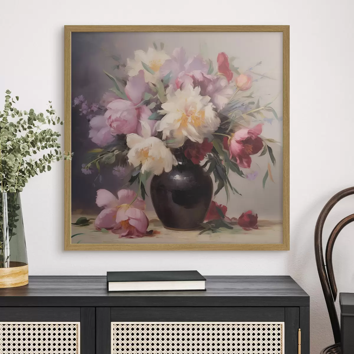 Poster Bouquet de pivoines dans un vase foncé f44769