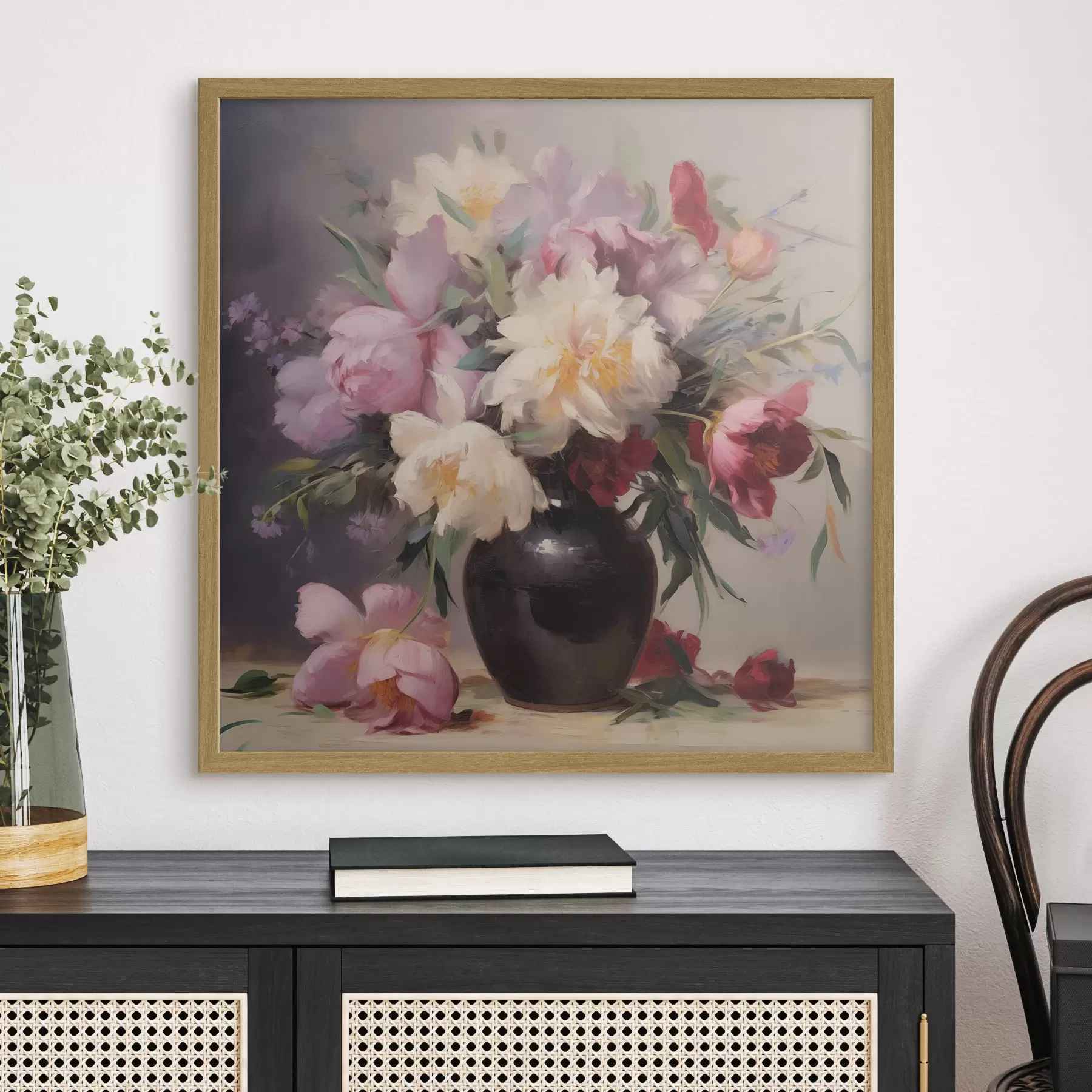 Papier peint Bouquet de pivoines dans un vase foncé f44769