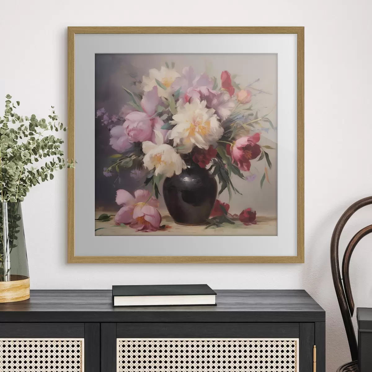 Poster Bouquet de pivoines dans un vase foncé f44769