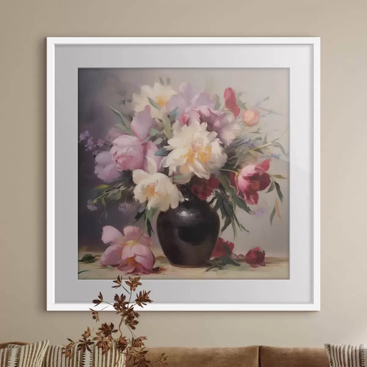 Poster Bouquet de pivoines dans un vase foncé f44769
