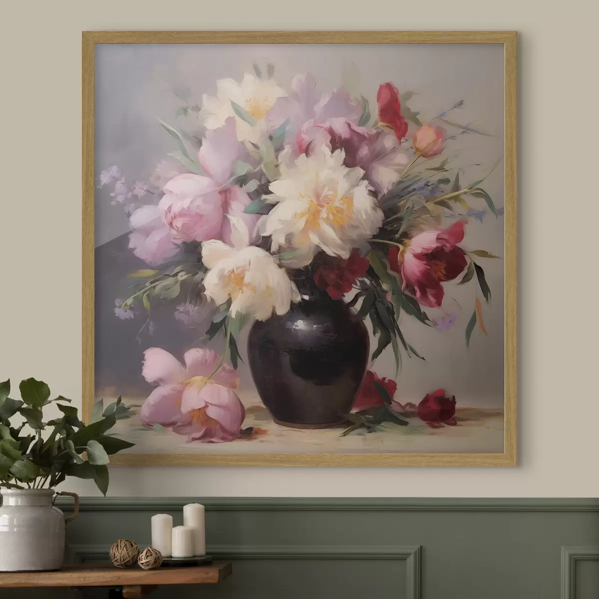 Poster Bouquet de pivoines dans un vase foncé f44769