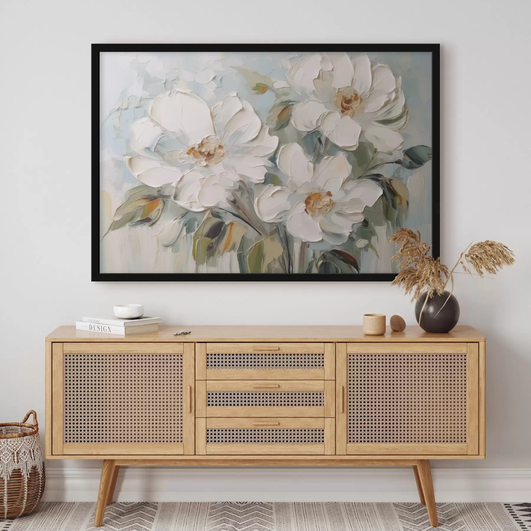 Papier peint Peinture imitation fleurs blanches f44775