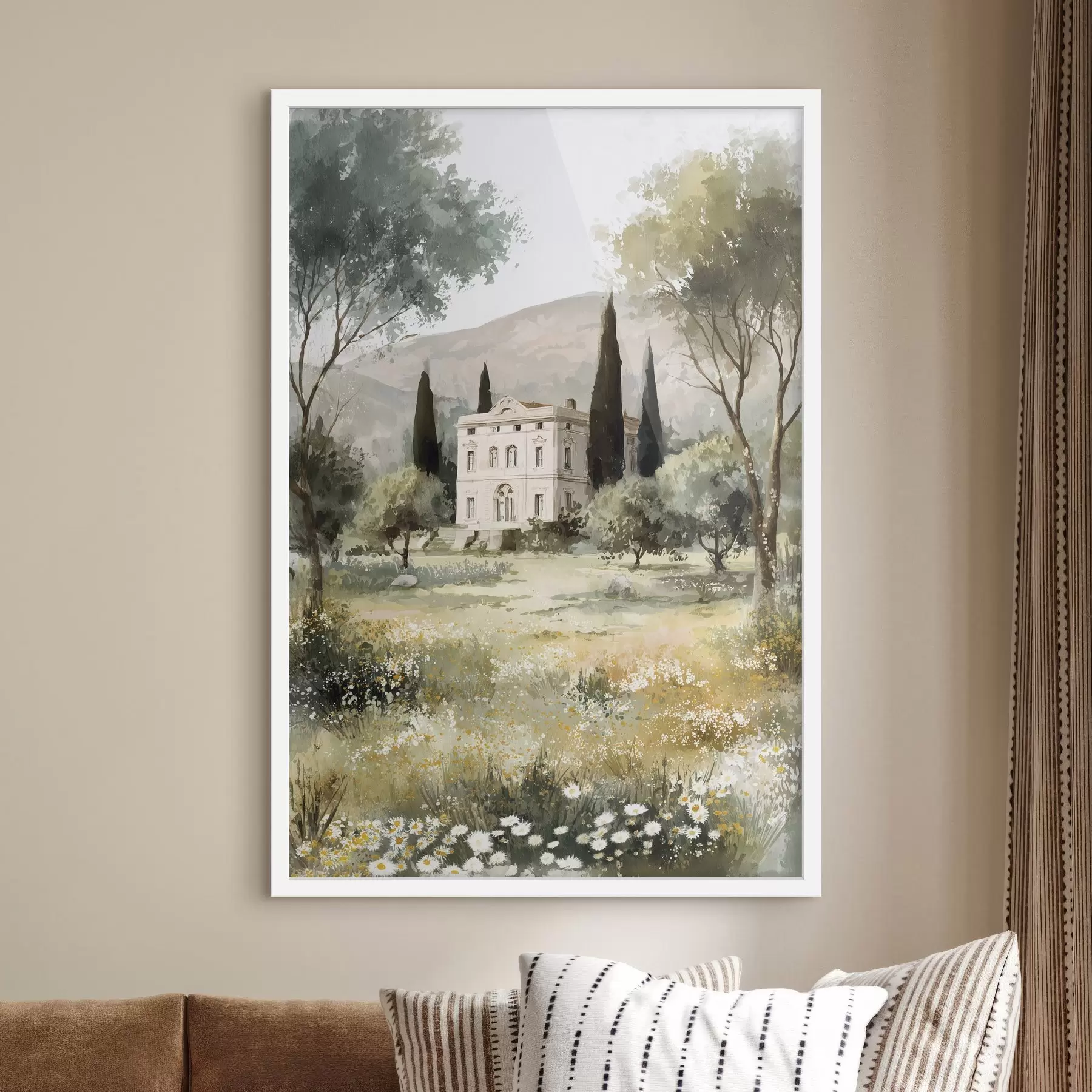 Papier peint Village méditerranéen avec maison blanche entourée de jardin f44796