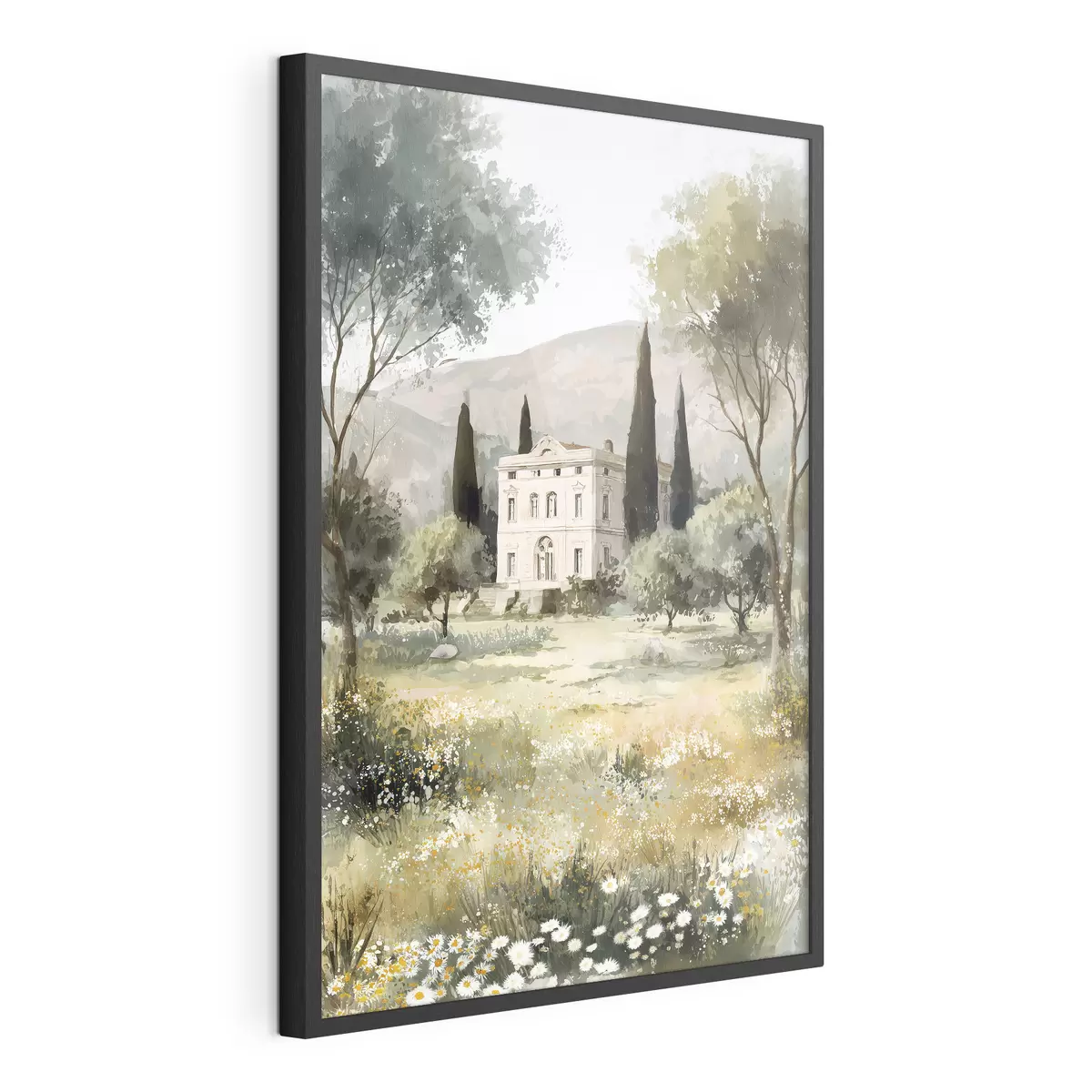 Poster Village méditerranéen avec maison blanche entourée de jardin f44796
