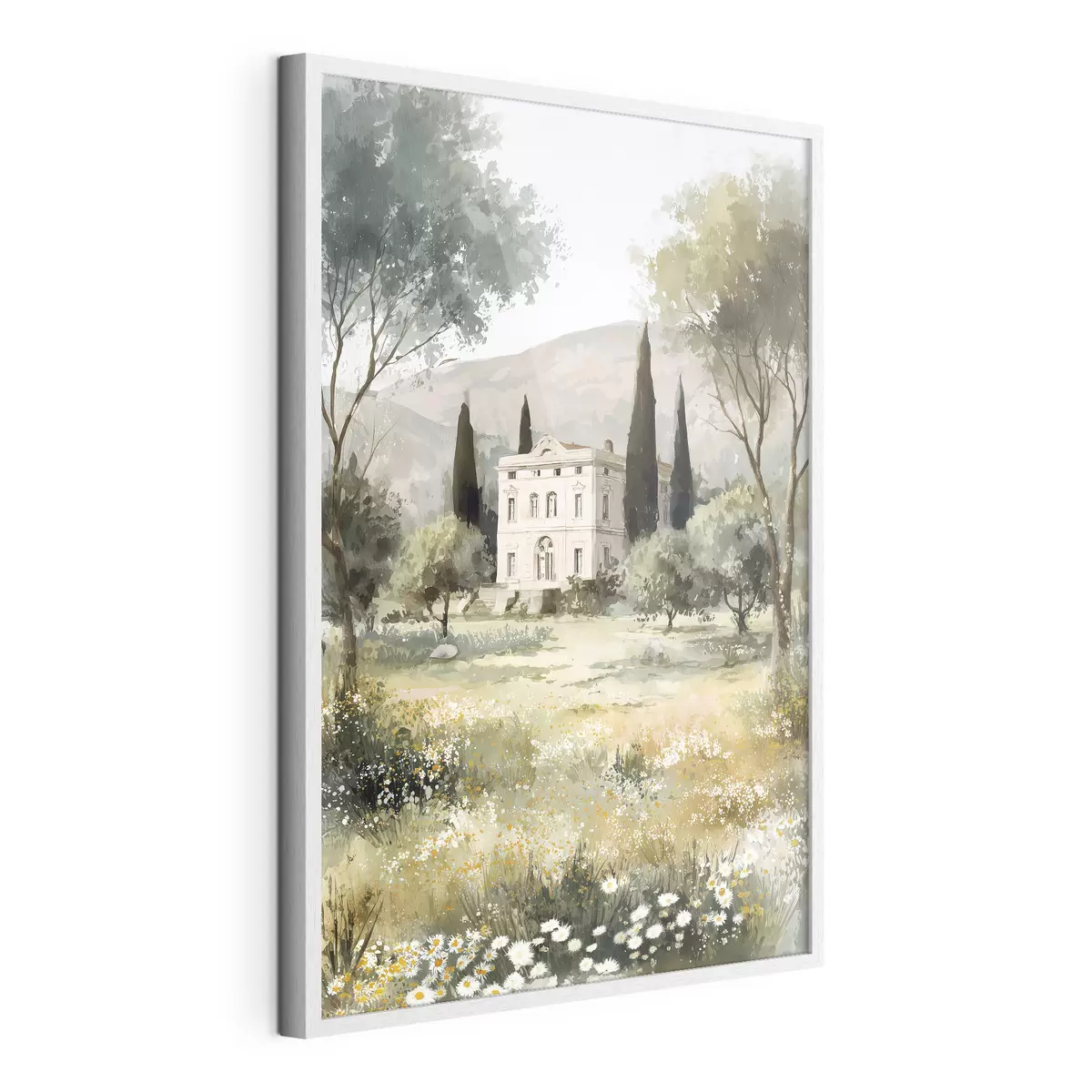 Poster Village méditerranéen avec maison blanche entourée de jardin f44796