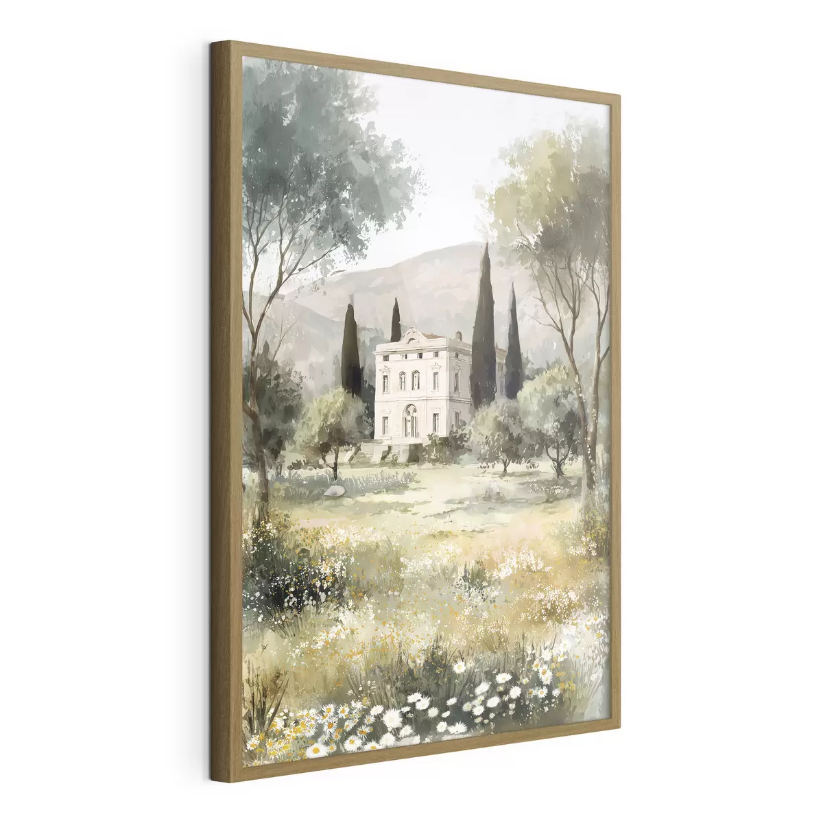 Poster Village méditerranéen avec maison blanche entourée de jardin f44796