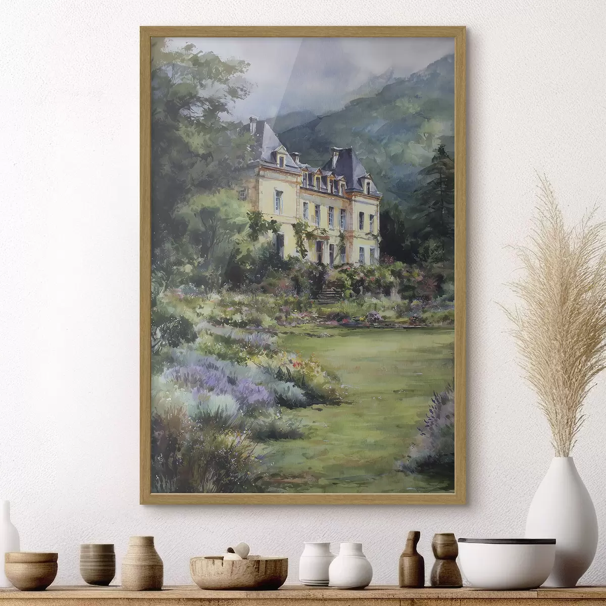 Poster Château français entouré d'un jardin de lavande f44797