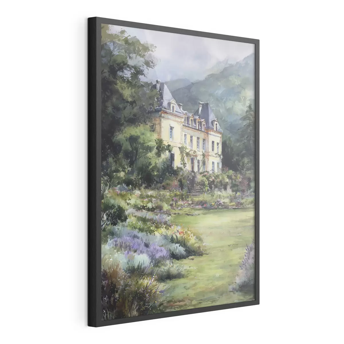 Poster Château français entouré d'un jardin de lavande f44797