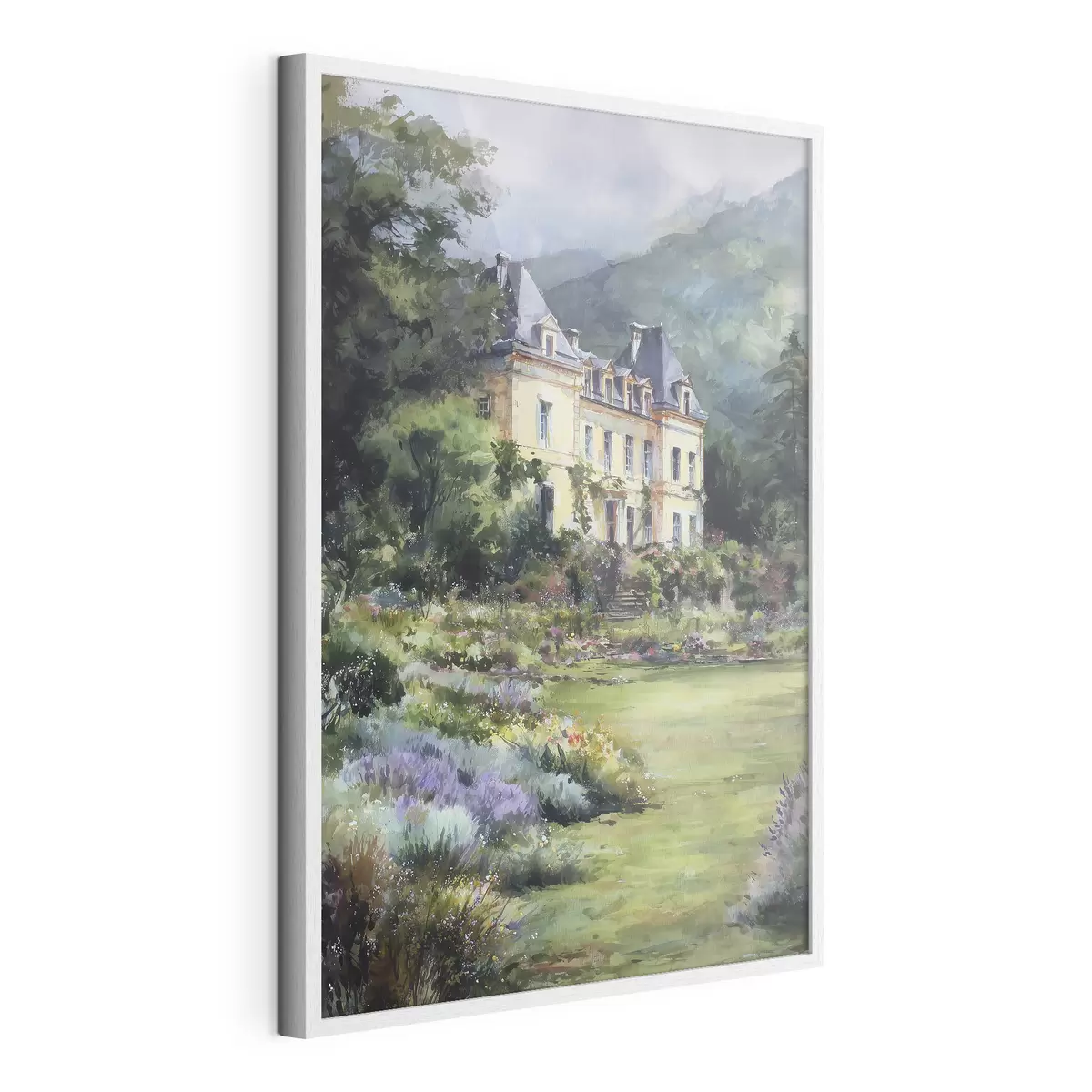 Poster Château français entouré d'un jardin de lavande f44797