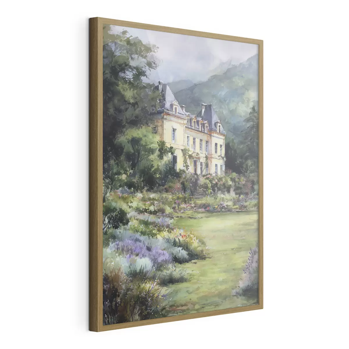 Poster Château français entouré d'un jardin de lavande f44797