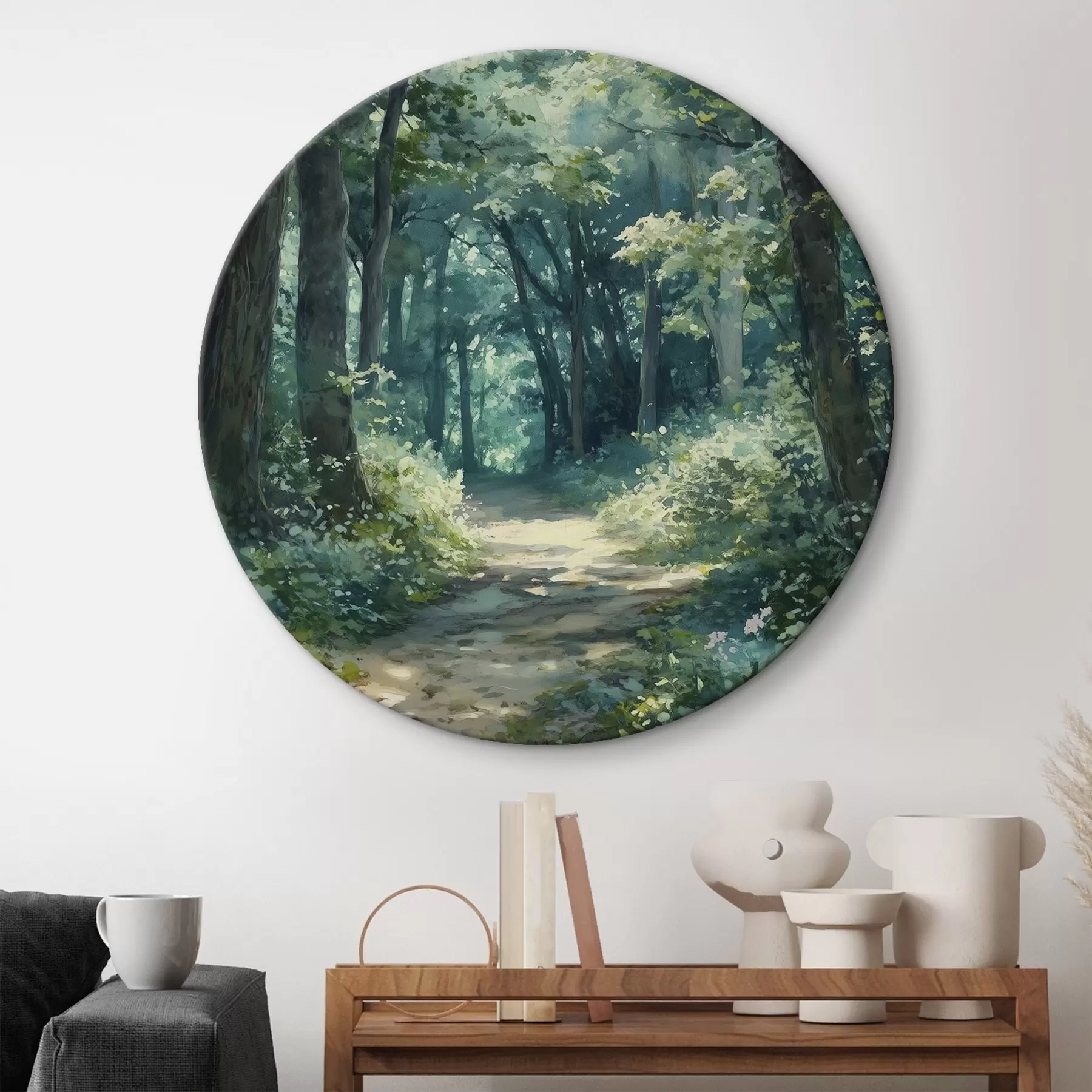 Tableau Forêt verte avec arbres et soleil r44784