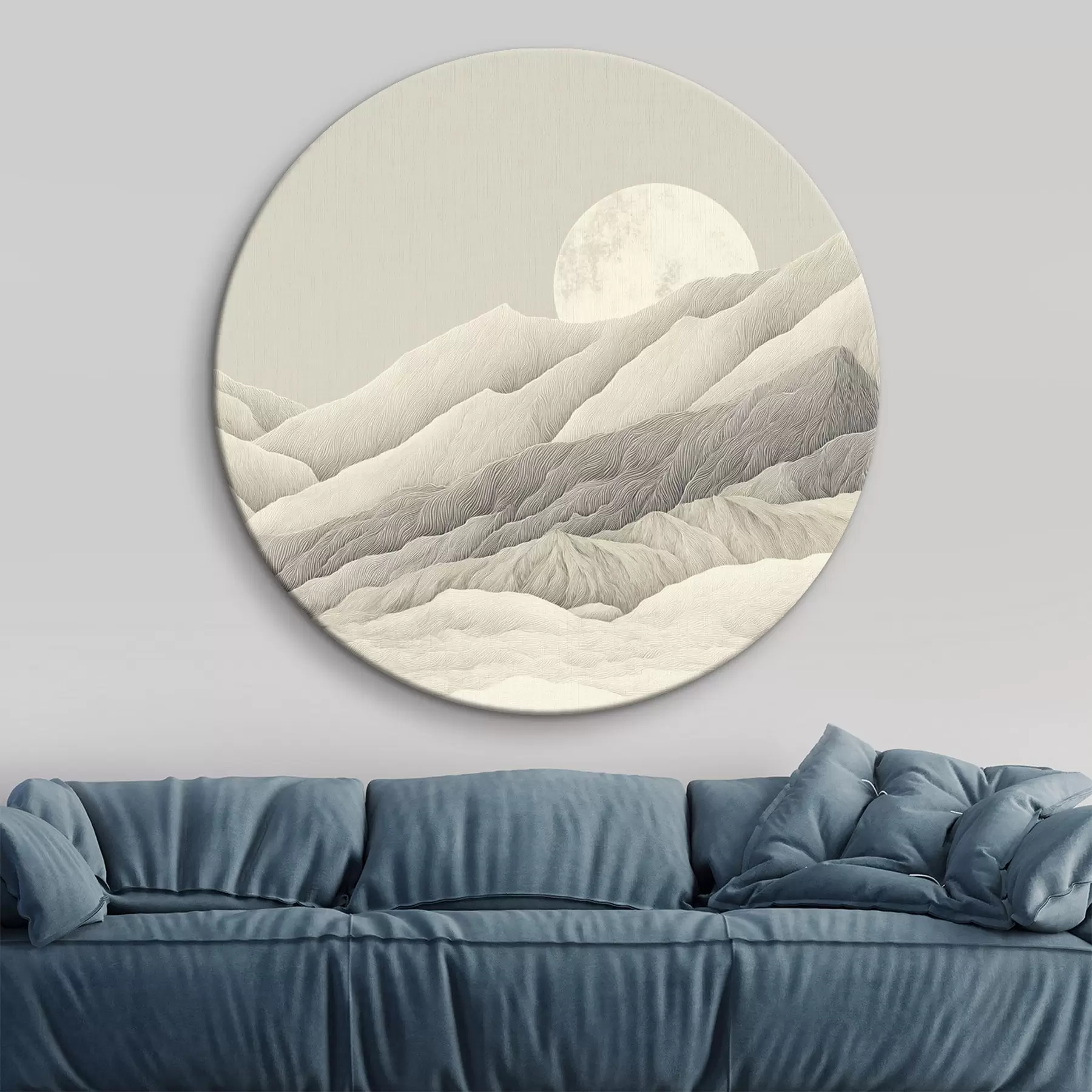 Tableau Montagnes avec lune, dessin détaillé r44788