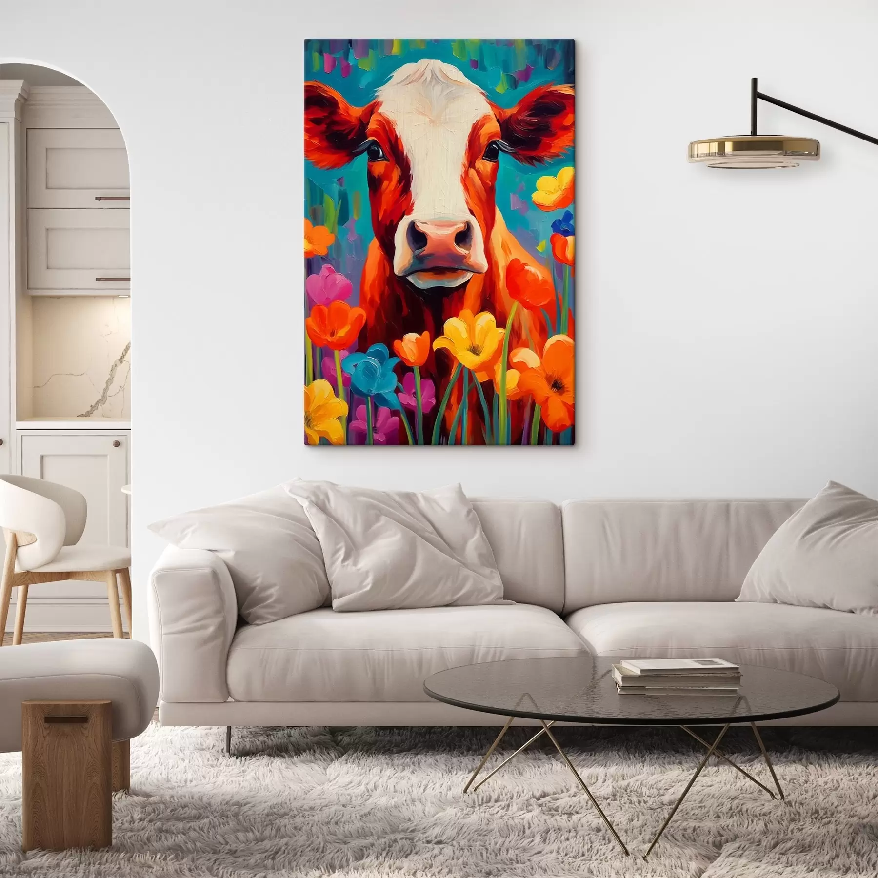 Papier peint Vache parmi les fleurs s44803