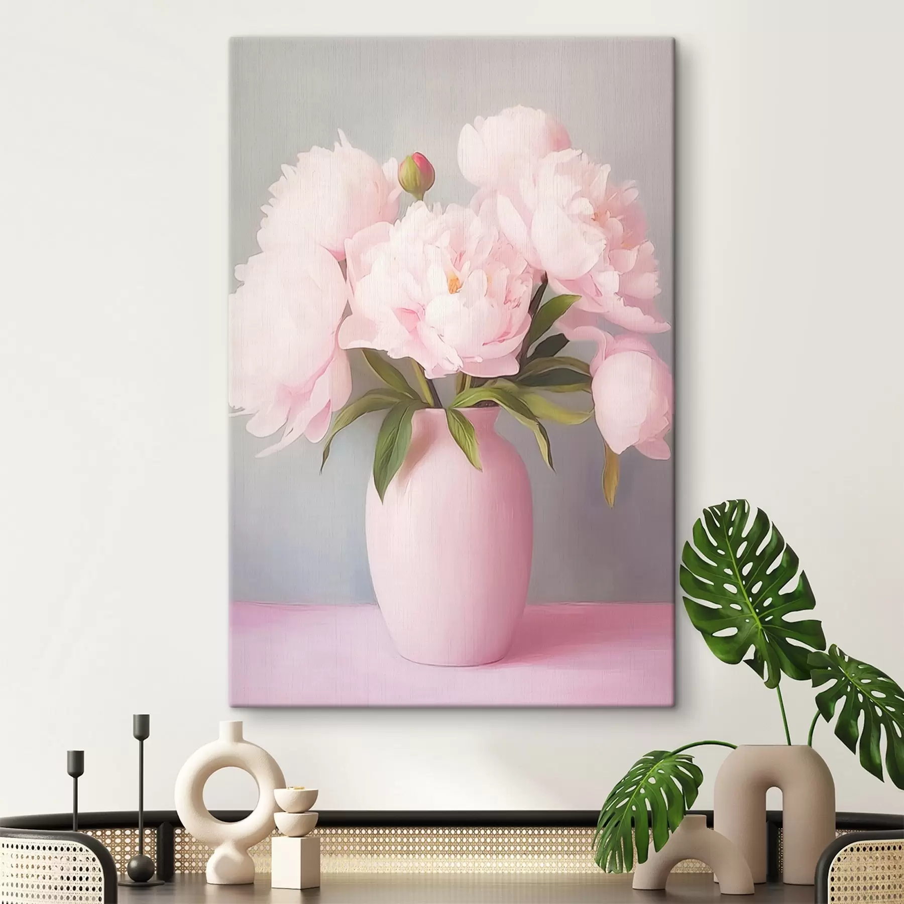 Tableau Pivoines dans un vase rose s44809