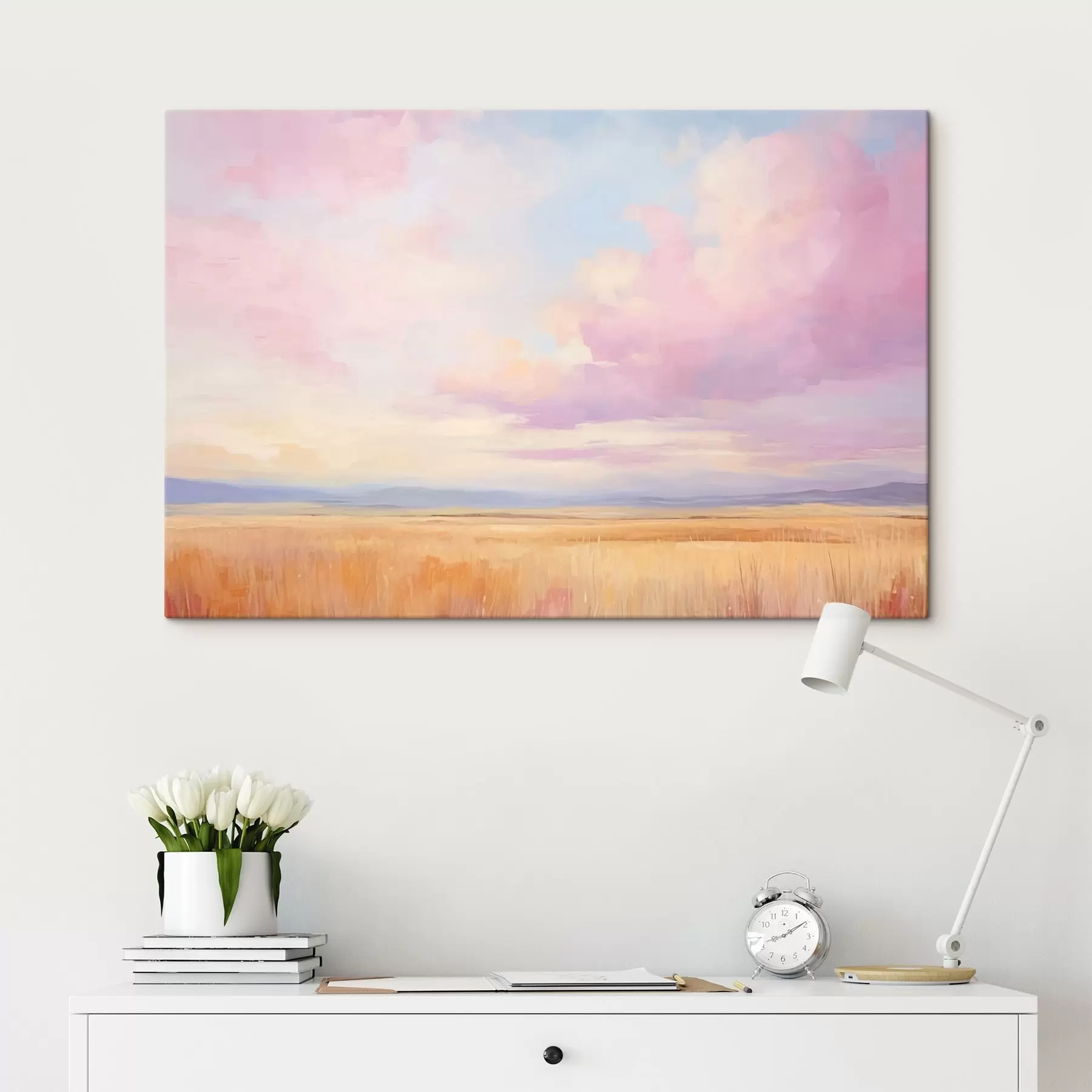 Tableau Ciel rose sur un champ s44810