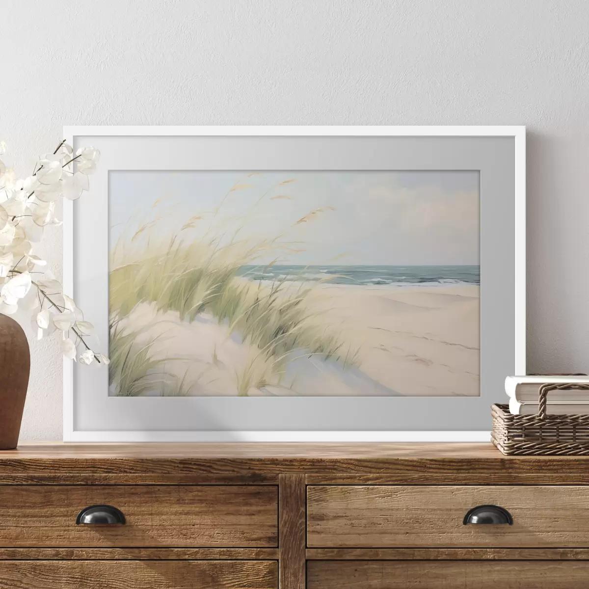 Poster Bord de mer avec du sable et de l'herbe f44806