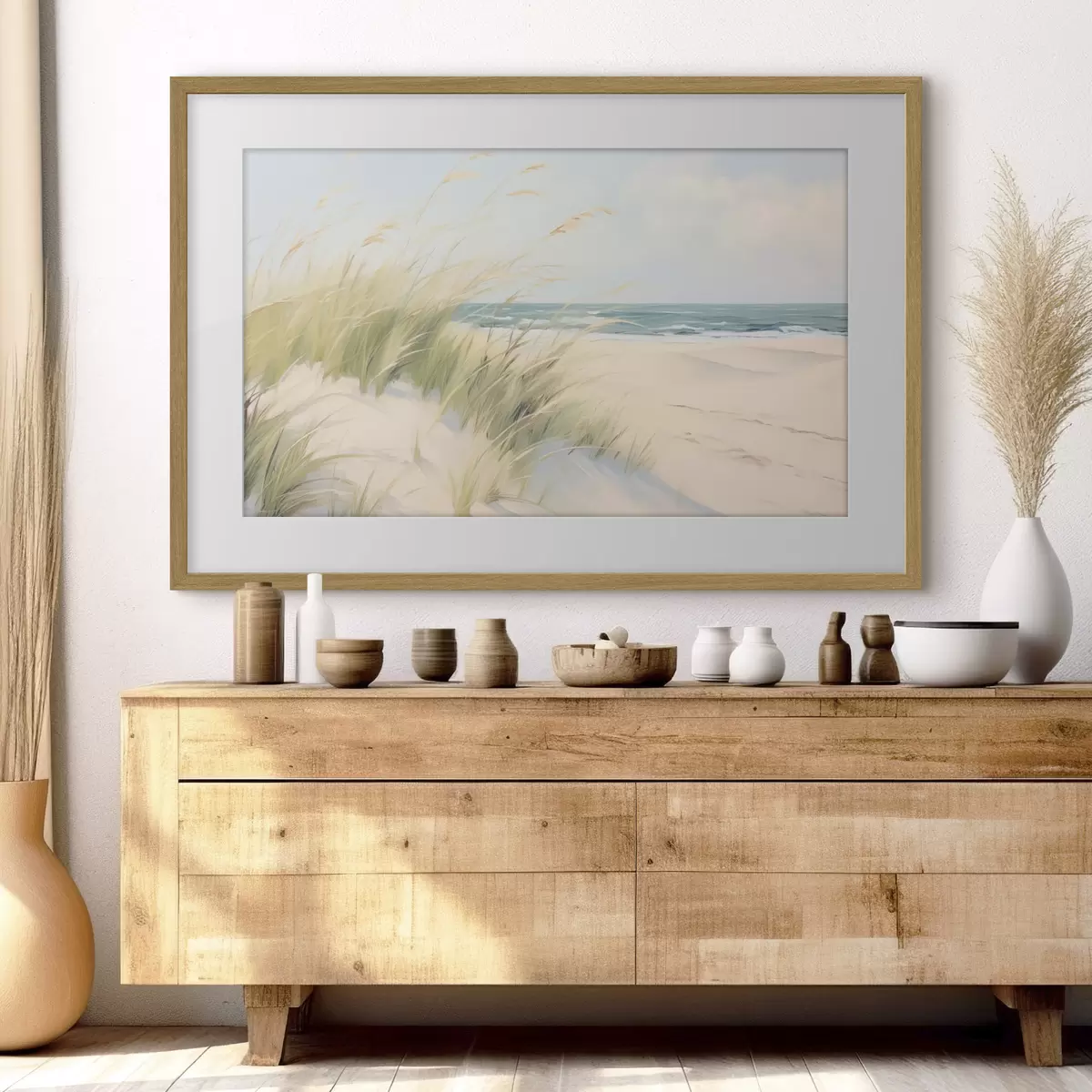 Poster Bord de mer avec du sable et de l'herbe f44806
