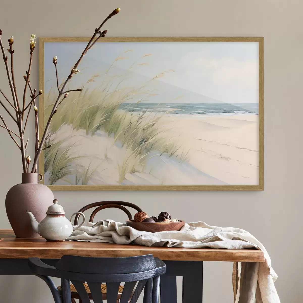 Poster Bord de mer avec du sable et de l'herbe f44806