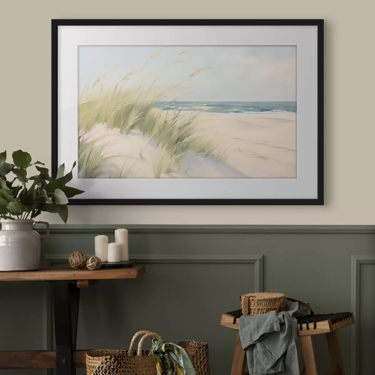 Poster Bord de mer avec du sable et de l'herbe f44806