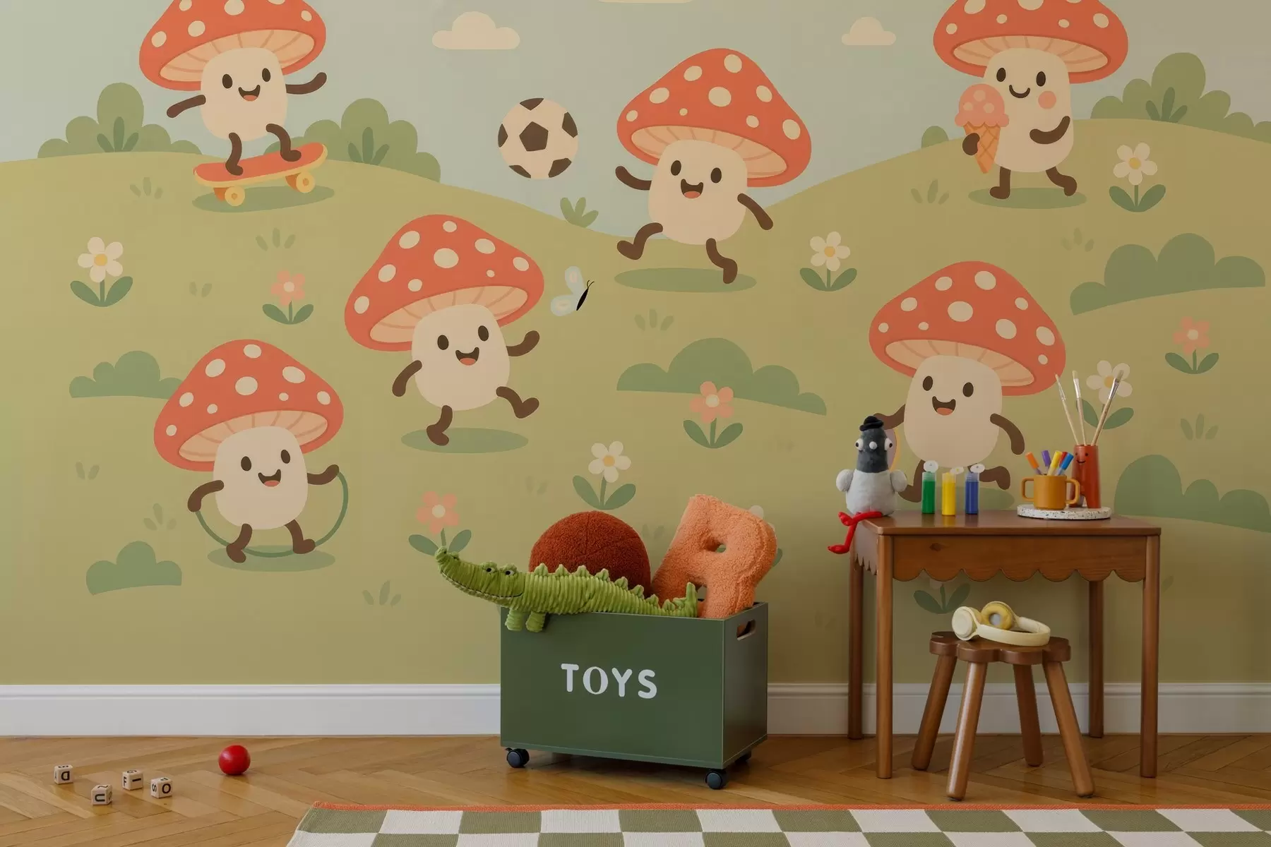 Papier peint champignons joyeux amanite tue-mouches w04140