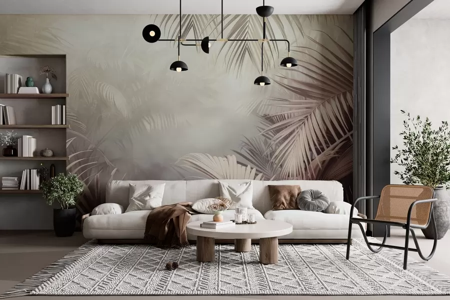 Papier peint jungle tropicale avec une teinte neutre w04142v1