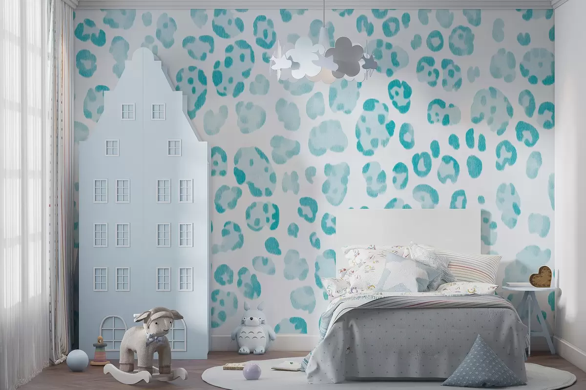 Papier peint Imprimé léopard, texture laine, couleur bleue w04112