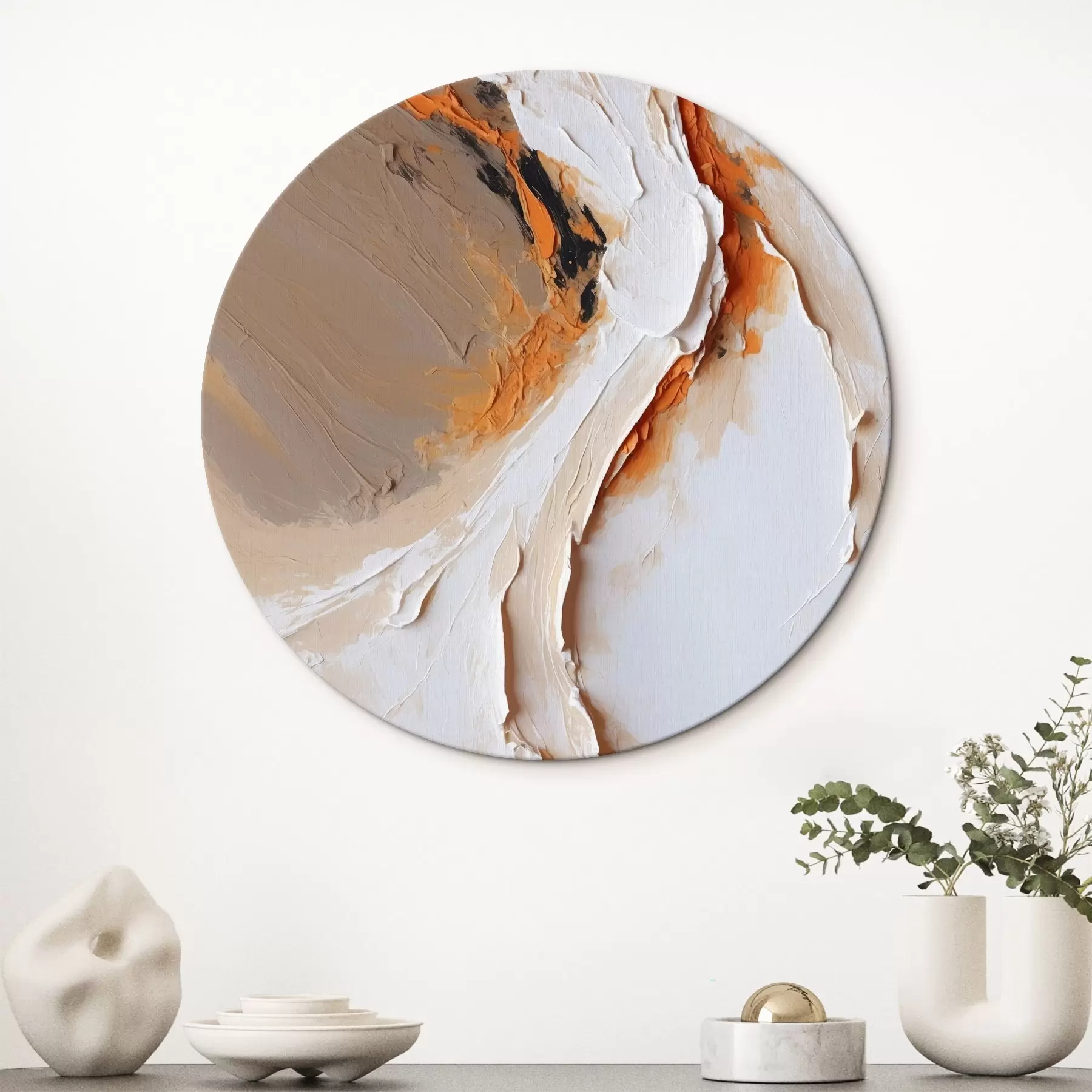 Tableau Pastel doux avec accent orange et traits lisses r44874