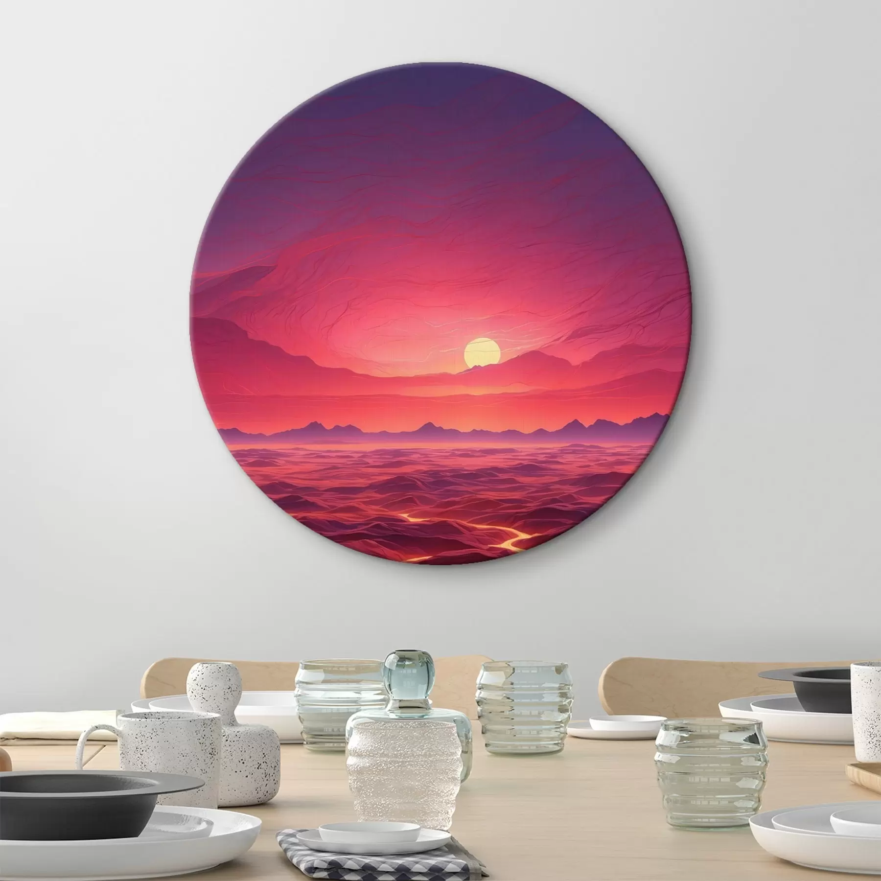 Tableau Paysage chaud avec coulées de lave sous un ciel rouge r44886