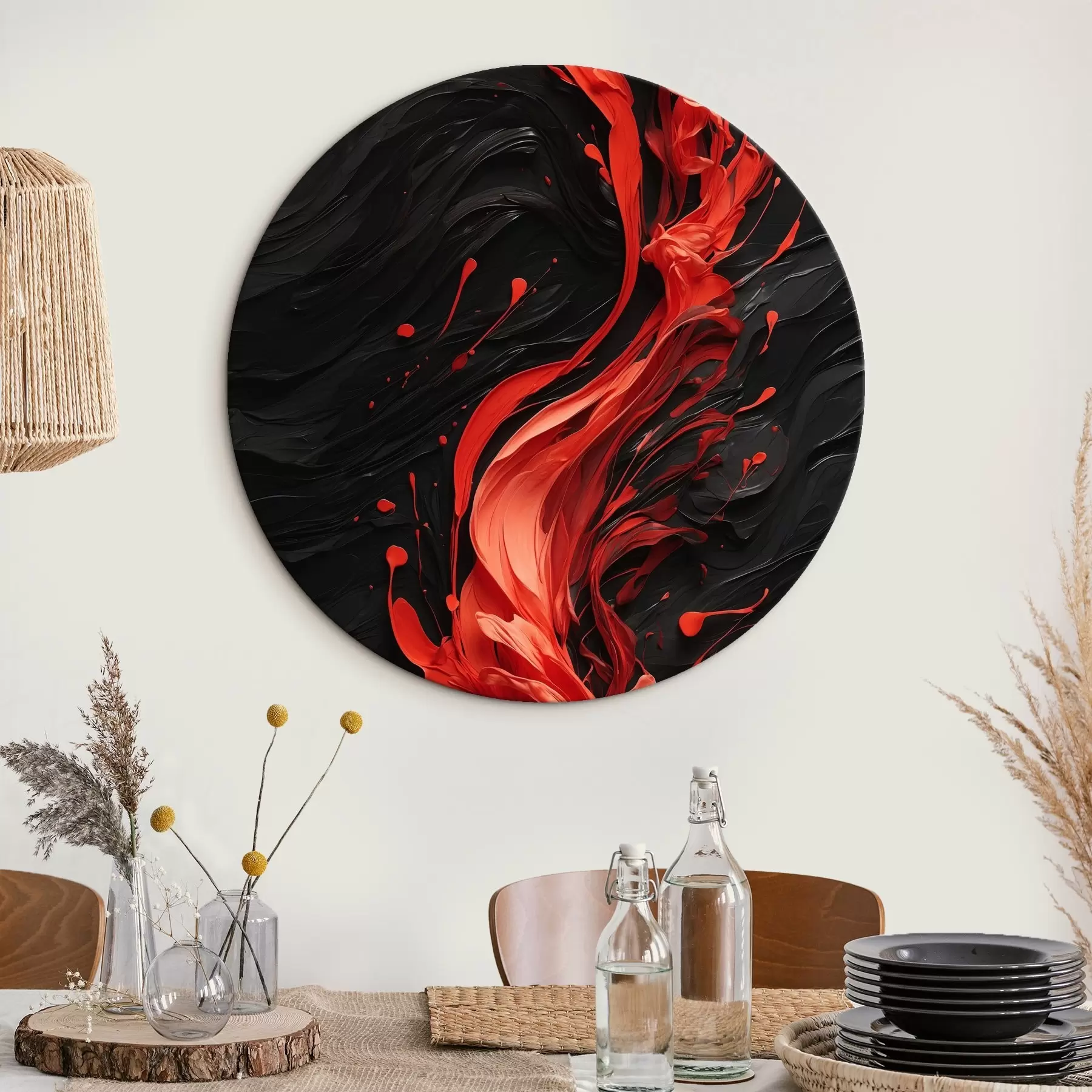 Papier peint Ruisseau de peinture rouge sur fond noir abstrait r44889