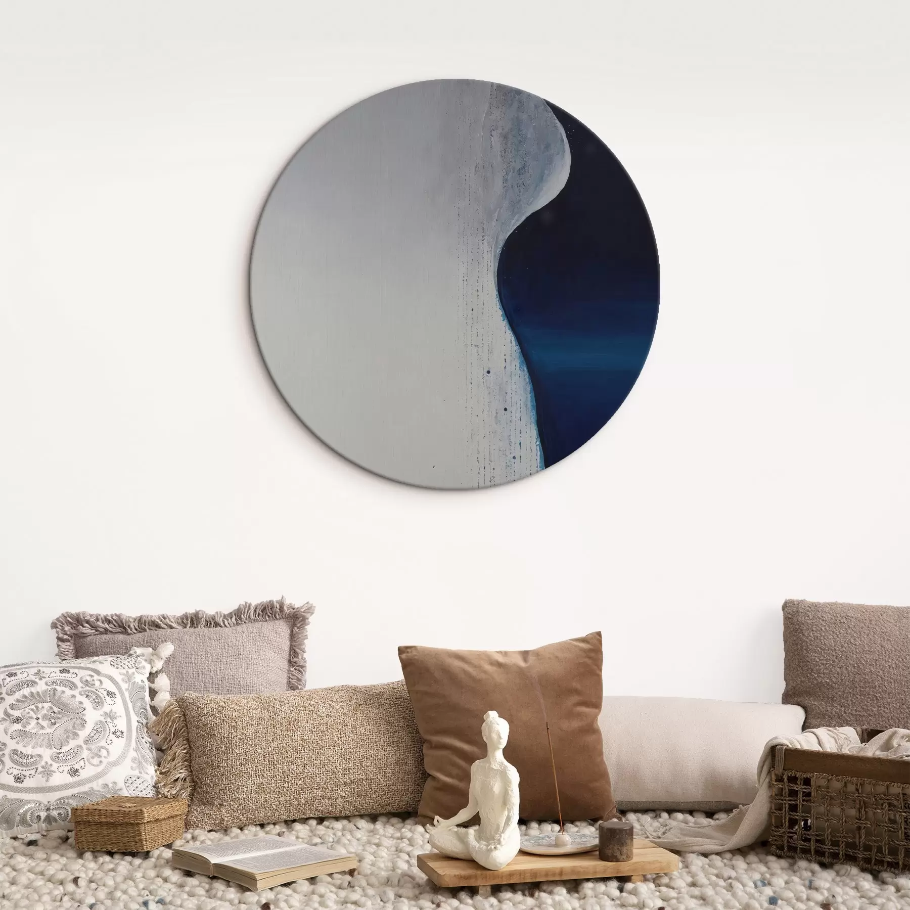Tableau Abstraction en forme de vague avec palette blanche et bleue palette bleue r44895